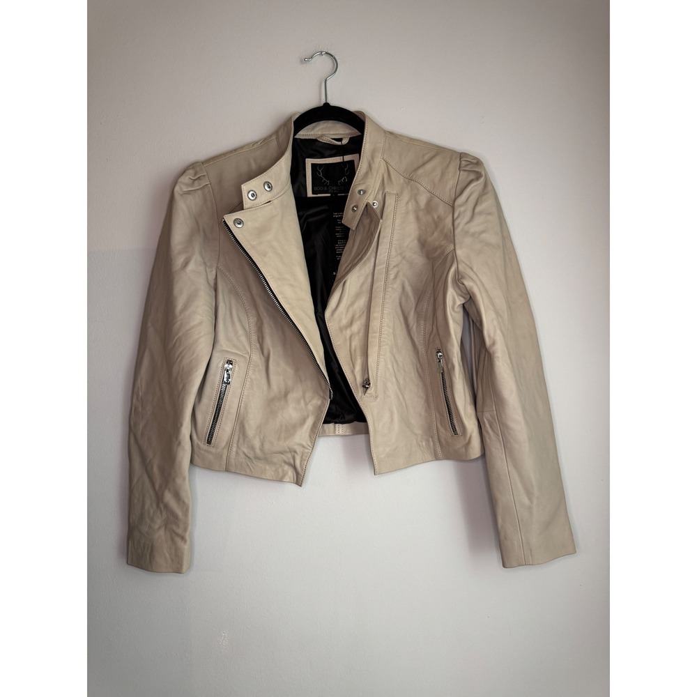 Bod & Christensen Alba Leather Jacket Salt Cropped Moto NWT Size L